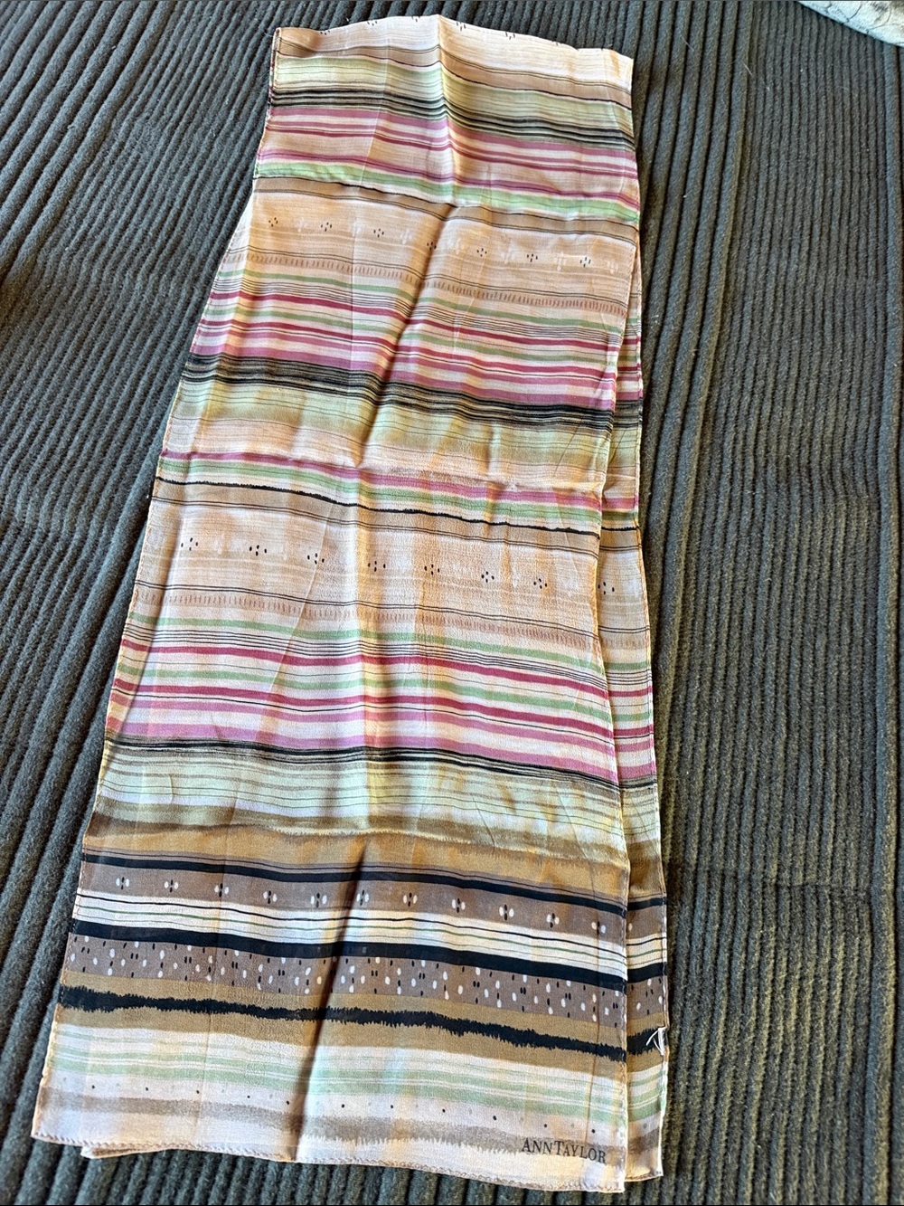 Ann Taylor Striped Lightweight Scarf in Beige, Pink & Green 5’